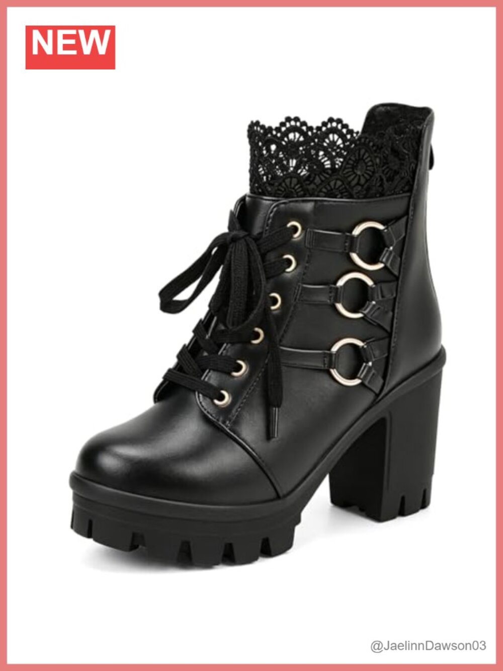 MEOTINA Women's PU Leather Platform Ankle Boots Punk Studded Lace Up Combat